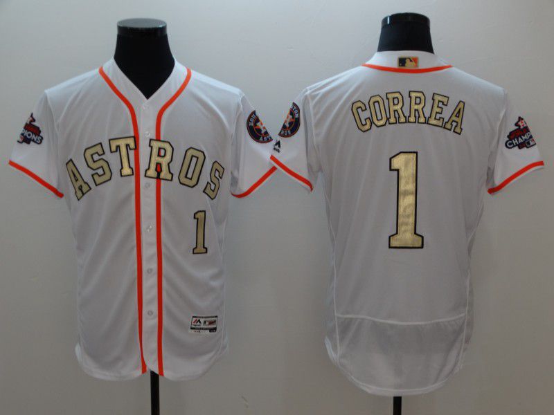 Men Houston Astros #1 Correa White Gold version Elite MLB Jerseys->houston astros->MLB Jersey